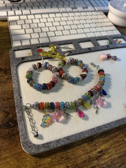 Multi Color Charm Bracelet W/Earrings