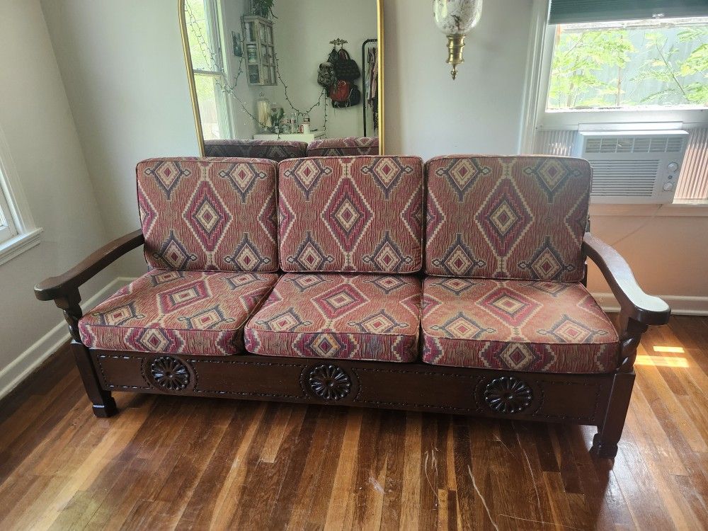 Vintage Spanish Wooden Bench Couch