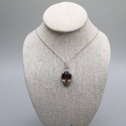 14K White Gold Diamond and a 4ct center Citrine Gemstone Necklace