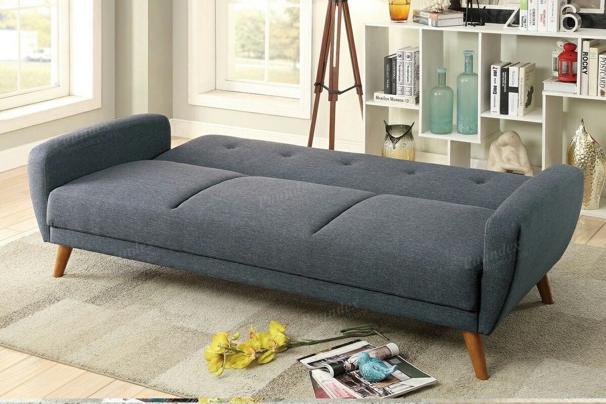 Brand new 84" grey linen adjustable futon with flared leg supports