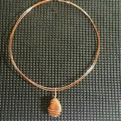 Double Banded Copper Choker With Floating Pendant 