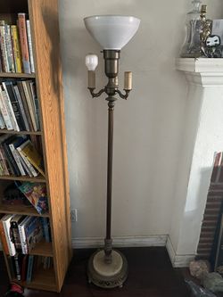 Vintage Marble And Brass Torchiette Floor Lamp With Glass Shade.