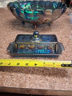 Vintage Indiana glass blue carnival covered butter dish.