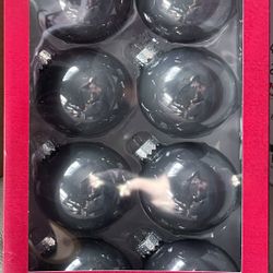 Box of 8 Pearl Grey Glass Ball Christmas Ornaments 