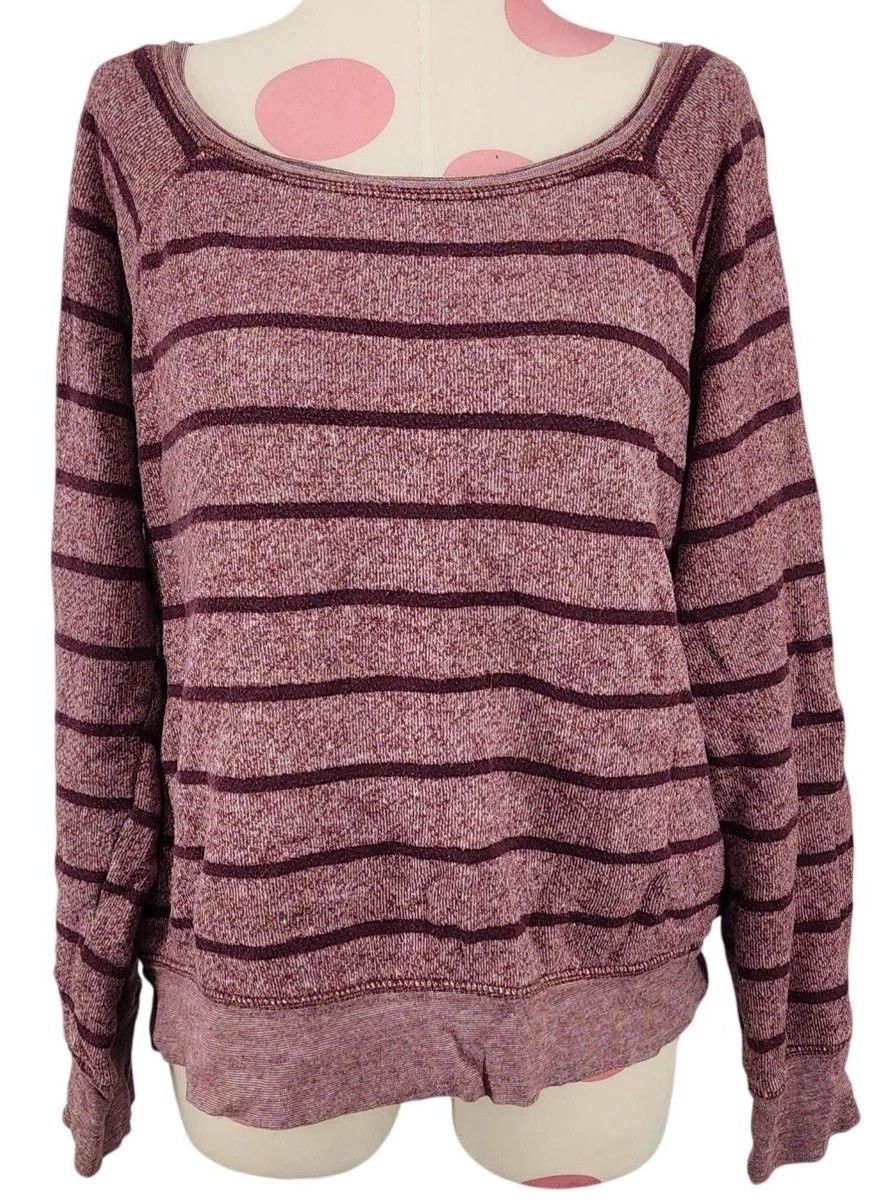 Women's Nollie Striped Dark Red Pull Over Sweatshirt Large Soft Cozy Sweater Top Shirt L