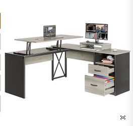 Bestier L Shaped Desk with Drawers, Monitor Stand and Lift Top