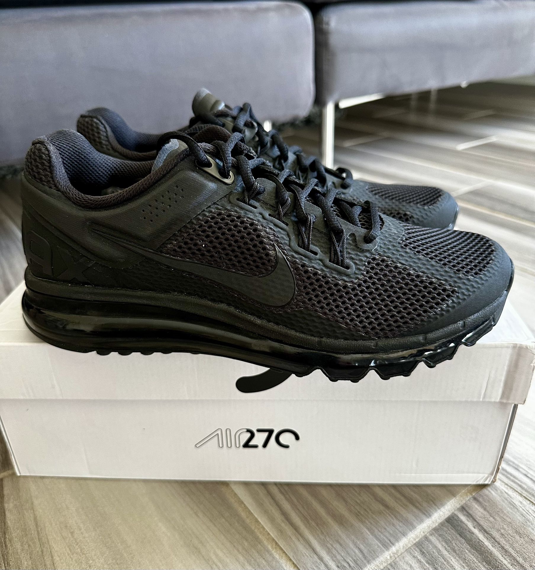 Men's Nike Air Max 2013 Running Sneakers Shoes - Triple Black - Size 8