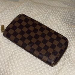 Brown Checkered Zip-Around Wallet