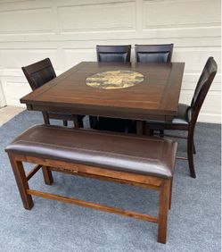 6-PC HIGH TOP DINING SET WITH LAZY SUSAN (TABLE,PADDED BENCH AND 4 PADDED CHAIRS)