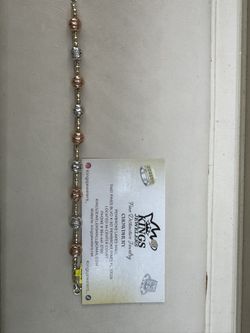 Tri Tone Beaded Ladies Gold Bracelet 