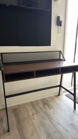 Industrial Wood and Metal Desk with Shelves