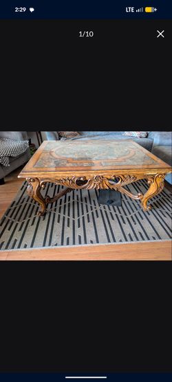 French Rocco Hollywood Regency Style Marble Hand Carved Coffee Table