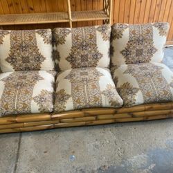 Vintage Couch Bamboo Base Three Pillow Top Sectional
