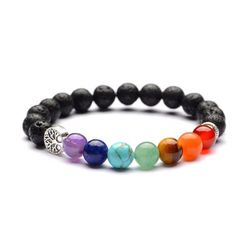 7 Chakra Meditation Bracelets 8mm with natural Lava stones and Tree of life