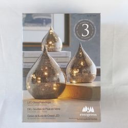 Evergreen LED Glass Raindrops Set of 3 Available in Smoky Gray