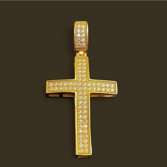 925 Gold Over Moissanite Cross Pendant