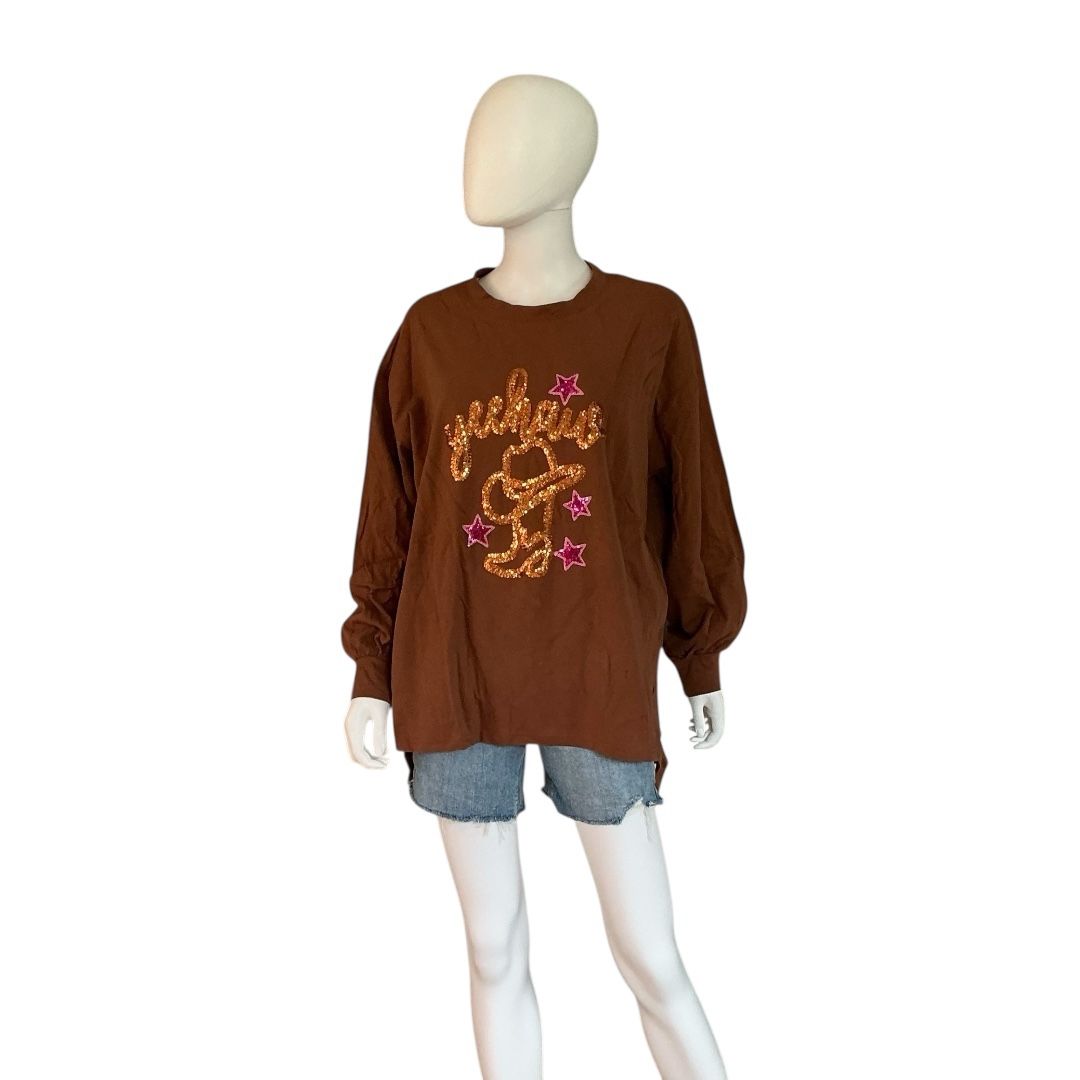 FANTASTIC FAWN western Vibes Oversized Long Sleeved Top Sz Large