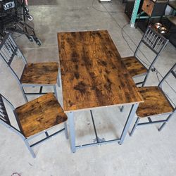 5 Piece Kitchen Table and Chairs Set, Dining Table Set for 4, Dining Table Set with Metal Frame, Industrial Table for Kitchen, Dining Room, Restaurant