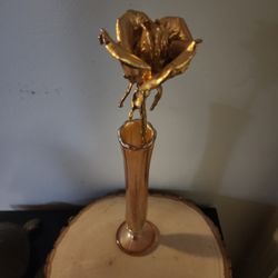 Gold Flower And Bud Vase