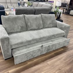 New Gray Sofa Couch With Pop Up Sleeper Bed 
