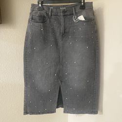 Gray Midi Skirt with Pearl Accents