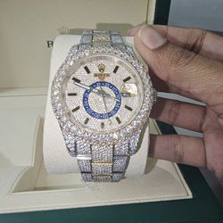 Rolex Moissanite Watch With Box Two Tone