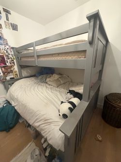 Gray Wood Twin Over Full Bunk Bed Frame