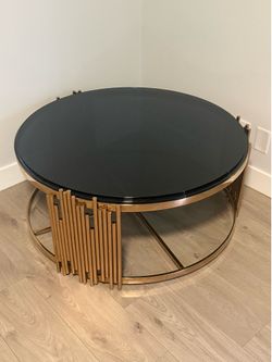 Modern Gold & Glass Round Coffee Table – 38” (Brand New)