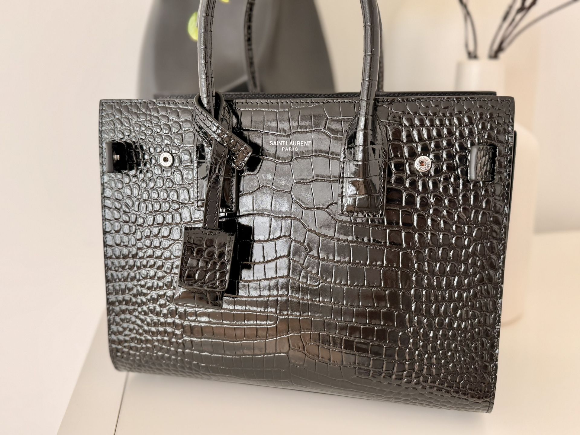 Sac De Jour - Baby Black croc-effect leather tote bag