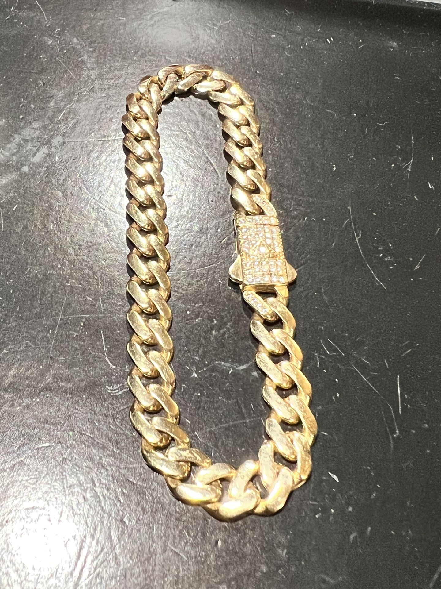 PURE 14K YELLOW GOLD WITH CZ DIAMONDS BRACELET SIZE 7.5