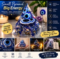 Evil Eye Protection Pyramid – Blue Crystal Resin Décor – Good Luck Gift