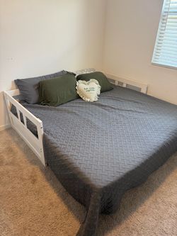 White Wood Floor Trundle Bed Frame with Rails