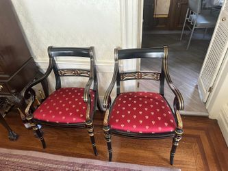 Pair of Maitland Smith Gilt Ebony Color Dining Chairs