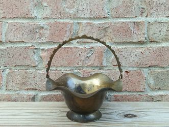 Vintage Brass Scalloped Handle Basket