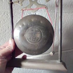 Chinese Vintage Brass Gong With Stand An Striker 