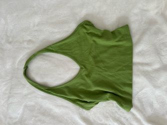 Green Ribbed Halter Crop Top