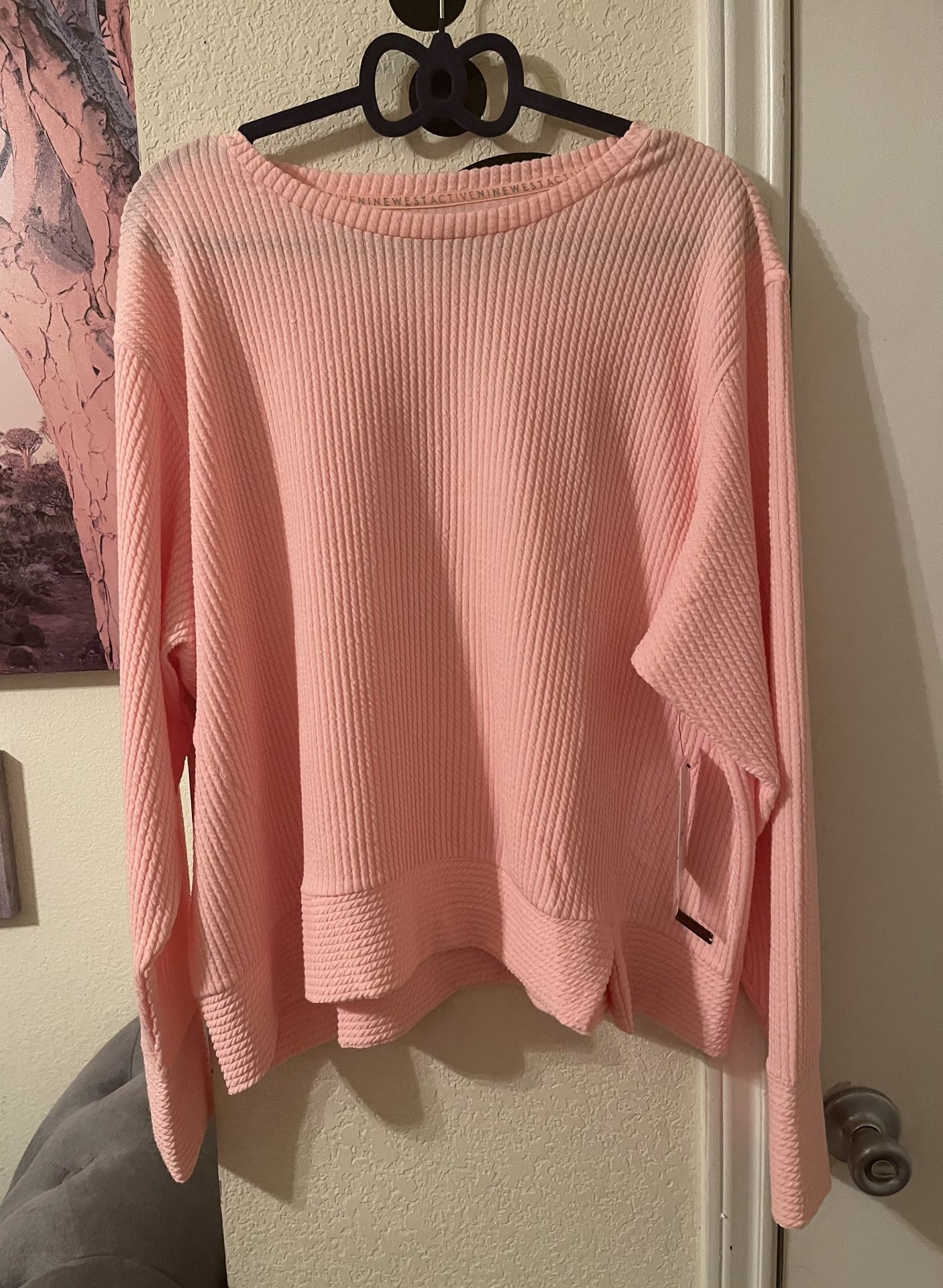 Nine West Plus Size Womens Pink Ribbed Knit activewear sweatshirt size 2X NEW