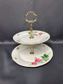 Vintage Christineholm Porcelain Rose 2 Tier Cake Stand.