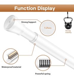 Spring Tension Curtain Rod for Windows 28 to 48 inch White Small Tension Rod Adjustable Spring Curtain Rods No Drilling Short Tension Rod for Kitchen,