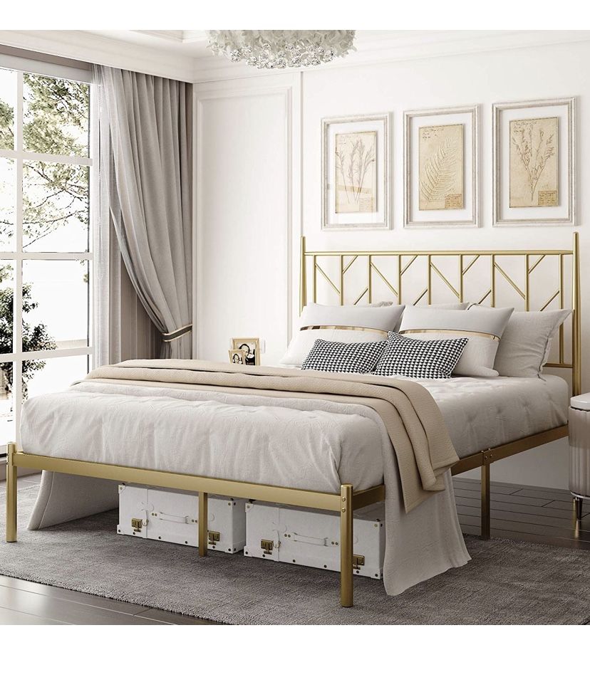 Full Size Modern Platform Bed - Gold