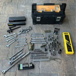 Mechanics heavy duty tool box w ratchet wrench socket sets & more
