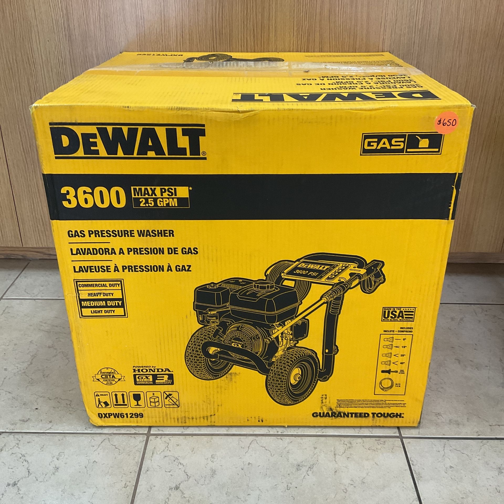 DEWALT DXPW61(contact info removed) MAX PSI 2.5 GPM GAS PRESSURE WASHER.
