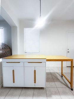 Space-Saving Kitchen Island + Extendable Table | White & Wood
