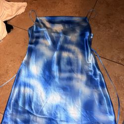 h&m blue slip dress with zipper and tie in back