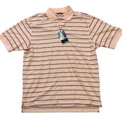 Roundtree & Yorke Gold Label Striped Casual Polo Medium NWT Beige Short Sleeve