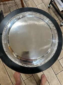 Large Round Silver-Plated Serving Tray