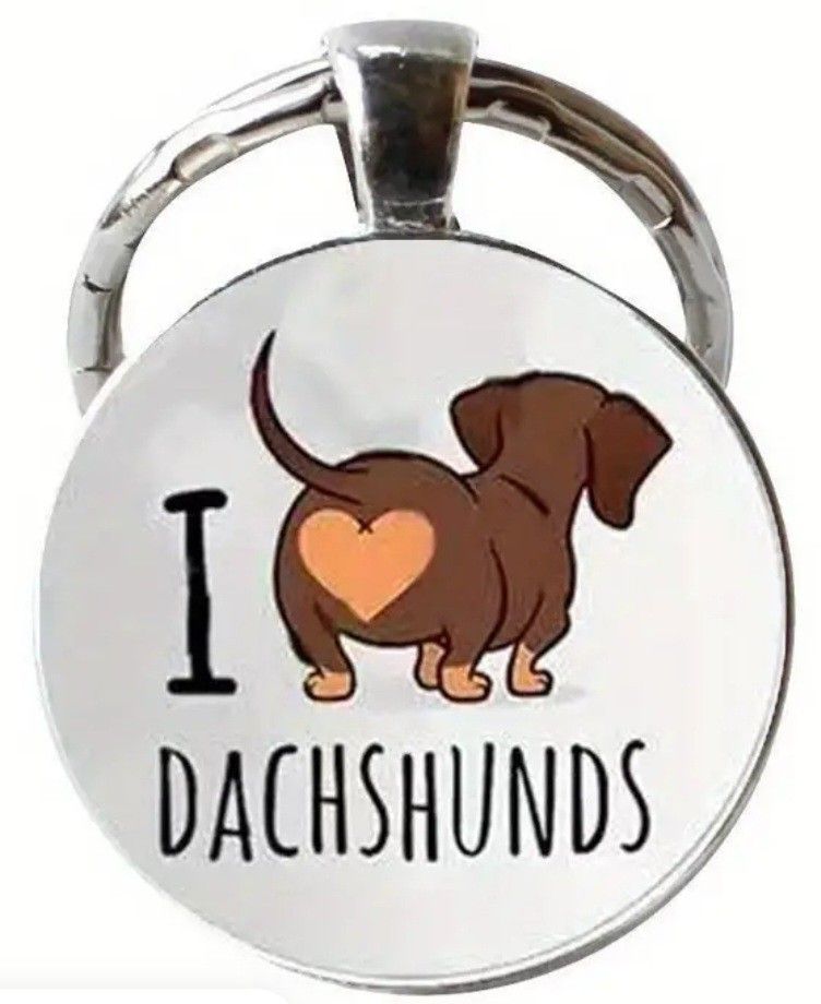 Dachsund Weiner Dog Keychain With Heart Silvery