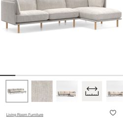 Crate And Barrel Wells Fabric 2 Piece Sectional-Gravel 
