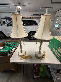Pair of White and Brass Table Lamps FREE