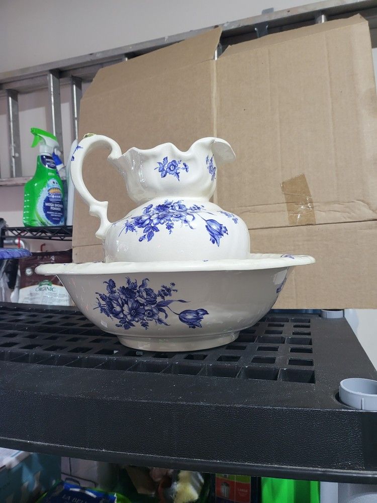 Antique Floral Pitcher And Wash Basin